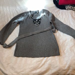 EUC Pauren Michelle Sparkle Grey Sweater Stone Top
